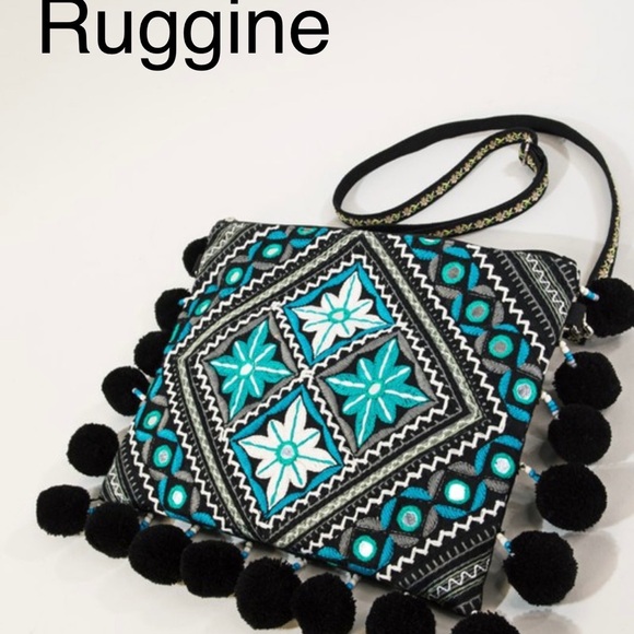 Ruggine Handbags - BUC🖤💙Ruggine HANDMADE crossbody bag w/mirror accents+black pom-pom
accents!
